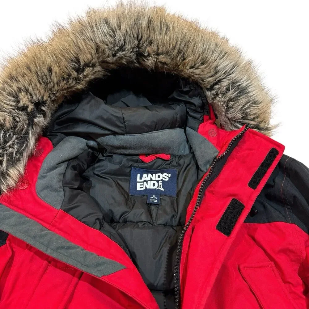 Lands’ End Down & Primaloft Winter Parka Mens Small 34–36 Faux Fur Hood